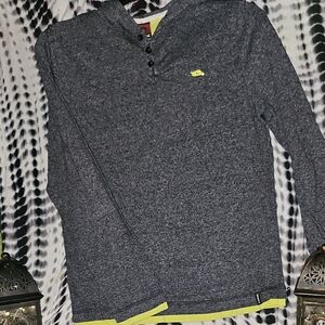 EUC Tony Hawk Gray Henley Lightweight Hoodie with Yellow Detail